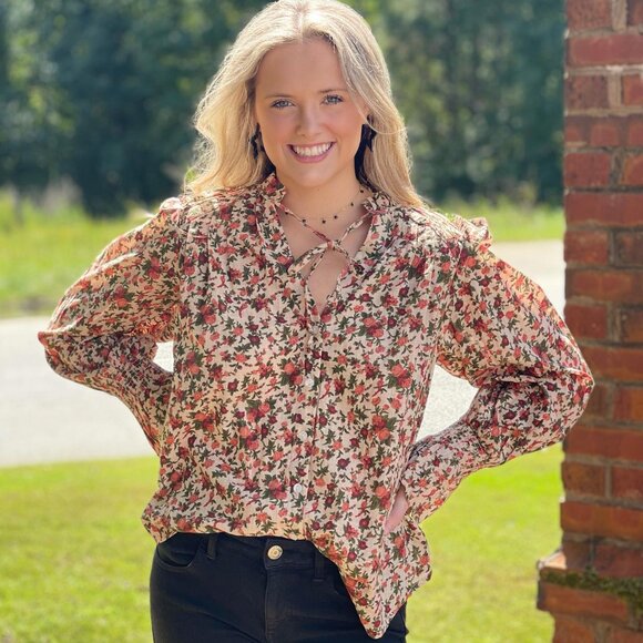 FREE PEOPLE NWT Meant To Be Floral Cotton Blouse Vintage Combo Size Small - Picture 1 of 4